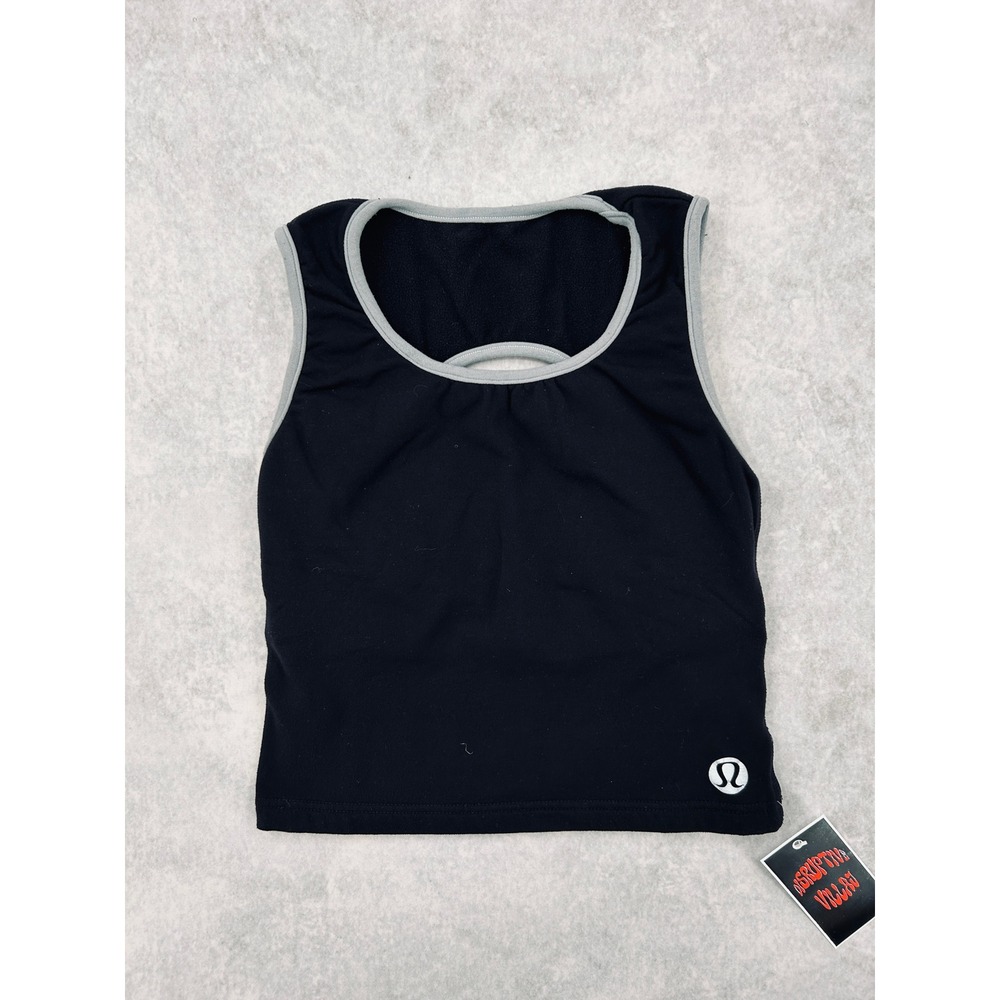 Lululemon Black Grey Trim Keyhole Back Built-in Bra Athletic Tank Top Womens M